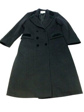 VTG Braetan Kids Black Wool Blend Double-Breasted Coat Velvet Accents Size 12 Ma